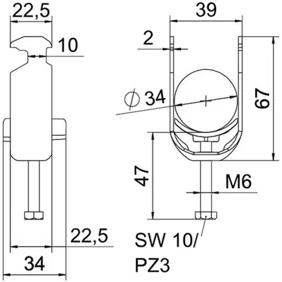 Fixation rapide BET 2056 pied à H matière synthétique 28…34mm 1×câble aluminium 