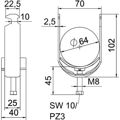 Brida rapida BET 2056 piede a H materia sintetica 58…64mm 1×cavo A2 1.4301 