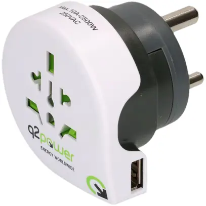 Übergangsstecker MH 3L mit USB 2.1A Stecker IND, Kupplung CH/UK/USA/IT/CN 