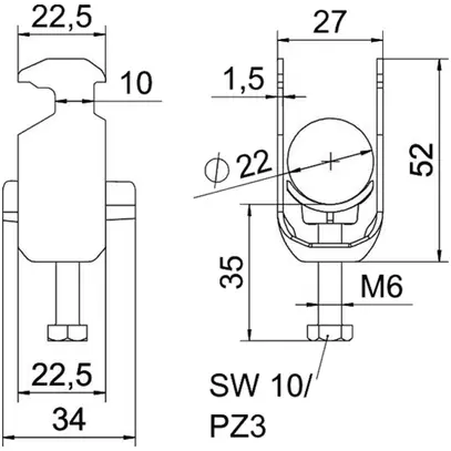 Fixation rapide BET 2056 pied à H matière synthétique 16…22mm 1×câble aluminium 
