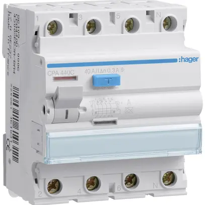 Interrupteur différentiel Hager RCCB (RCD) 4P 400V 0.3A type A S 40A 4UM 