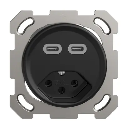 Presa INC USB 2×tipo C + tipo 13 Feller STANDARDdue QM 230V 3000mA nero 