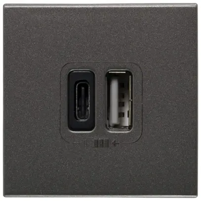 Prise de charge USB INC MOS 1×type-A + 1×type-C, 3A 5V=15W, 2 modules, magnésium 