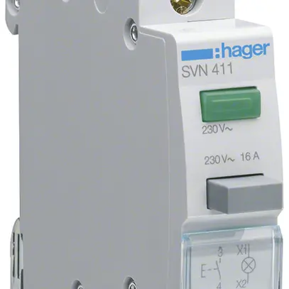 Pulsante luminoso INS Hager 16A 230V 1Ch 0R pulsante grigio calotta verde 1UM 