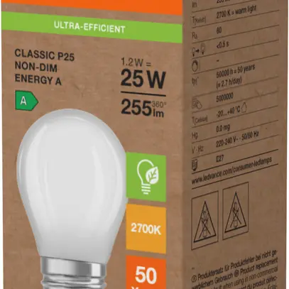 Lampe LED LEDVANCE CLASSIC P E27 1.2W 255lm 2700K Ø45×80mm mat 