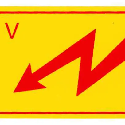 Warnschild Kunststoff 65×30mm Pfeil selbstklebend gelb/rot 
