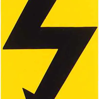Plaque d'avertissement flèche 25×38mm mat. synth. jaune/noir 
