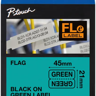 Cassette ruban Brother FLE-7511 45×21mm×72 pièces vert/noir 