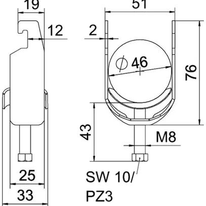 Schnellverleger BET 2056 U-Fuss Metall 40…46mm 1×Kabel Stahl tfZn 