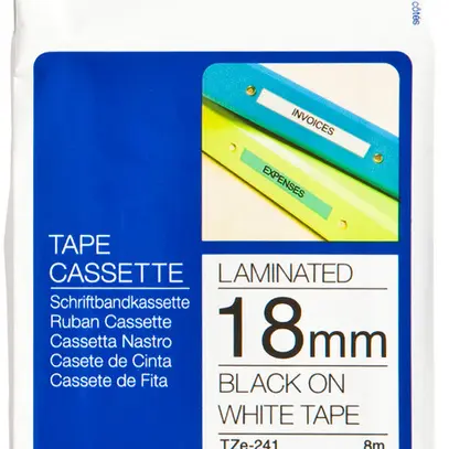 Cassette ruban Brother TZe-241 18mm×8m, blanc/noir 