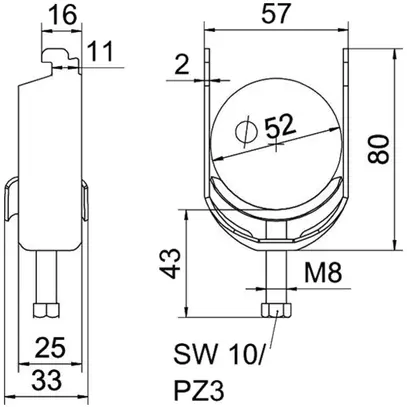 Brida rapida BET 2056 piede a N metallo 46…52mm 1×cavo acciaio Zn-cal-im 