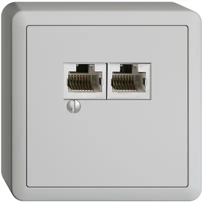 Scatola AP 2×RJ45/s 8P par. EDIZIOdue R&M swissline grigio chiaro 