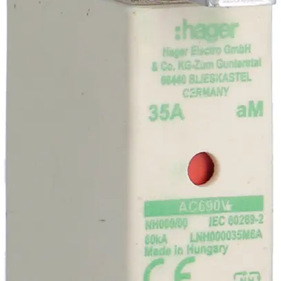 Fusible HPC Hager DIN000 690VAC 35A aM avertisseur double inoxydable 