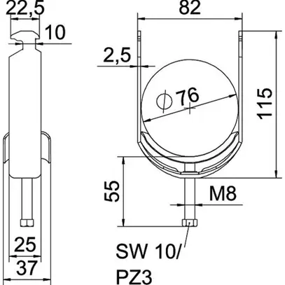 Brida rapida BET 2056 piede a H metallo 70…76mm 1×cavo A2 1.4301 