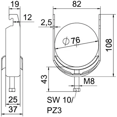 Fixation rapide BET 2056 pied à U métal 70…76mm 1×câble A4 1.4571 