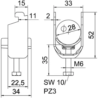 Brida rapida BET 2056 piede a N materia sintetica 22…28mm 1×cavo alluminio 