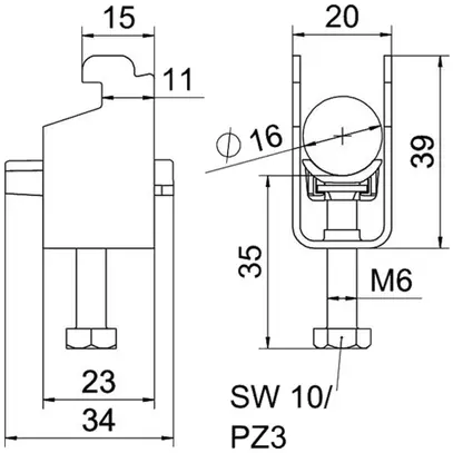 Fixation rapide BET 2056 pied à N matière synthétique 12…16mm 1×câble A2 1.4301 