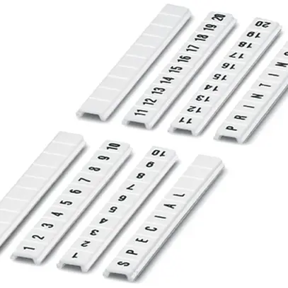 Zackband ZBF flach 1…10 weiss längs bedruckt mit 10 Schildchen 5mm 