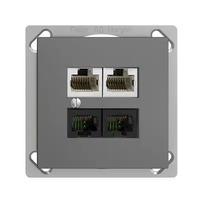 Boîte INC 4×RJ45 2×u/2×s EDIZIOdue gris foncé R&M swissline NT 2ab 