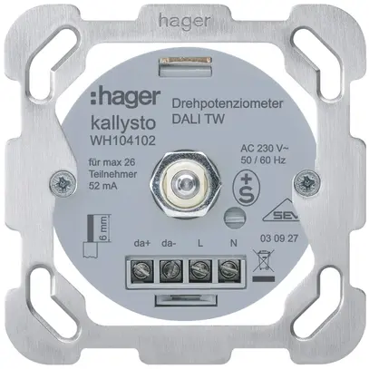 Inserto per potenziometro di potenza DALI TW Hager con placca di fissaggio 