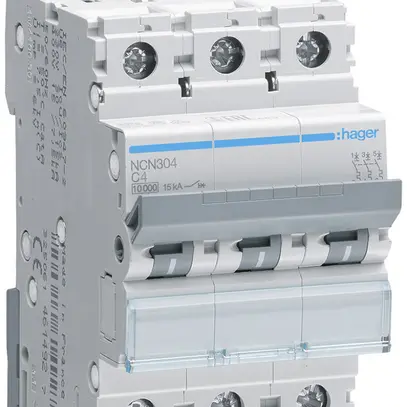 Disjoncteur Hager MCB 3P 415V type C 4A Icn 10kA 3UM 