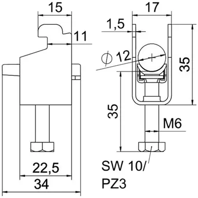 Fixation rapide BET 2056 pied à N matière synthétique 8…12mm 1×câble aluminium 