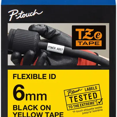 Cassette ruban TZe-FX 6mm×8m jaune/noir 