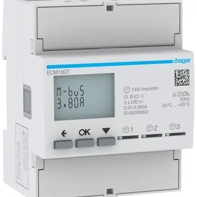 Contatore energia AMD HA ECM180T 3×1P diretto 80A M-Bus import+export 2T+2T 