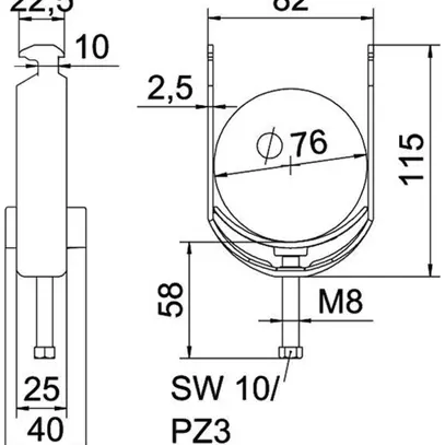 Brida rapida BET 2056 piede a H materia sintetica 70…76mm 1×cavo A2 1.4301 