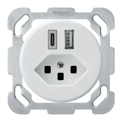 Presa di carica USB INC basico 18W PD 1×tipo A 1×tipo C T23 c.placca fiss. bi 