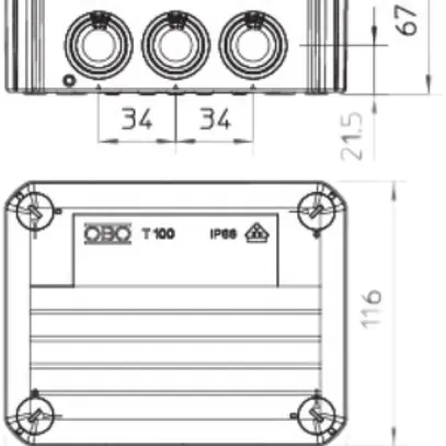 Boîte de dérivation T100 Bettermann grc, s.halog.IP55-IP66 