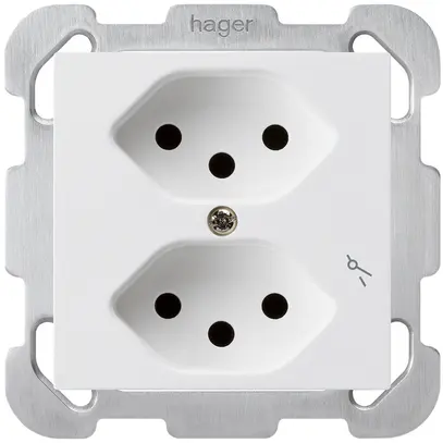 Prise ENC kallysto 2×T13/1 blanc avec sécurité enfants avec plaque de fixation 