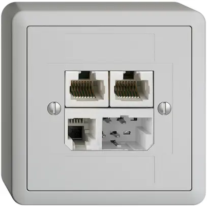 Prise AP T+T/2×RJ45/RJ11/u ADSL ITplus EDIZIOdue gris clair 
