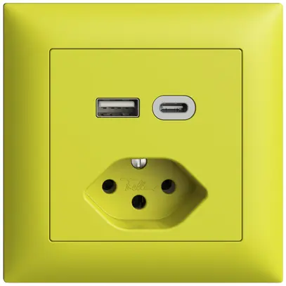 Presa INC USB tipo A+C + tipo 13 Feller EDIZIOdue FMI 230V 3000mA lemon 