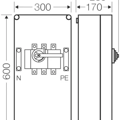 Lastschaltergehäuse Hensel Mi, 250A, 3-polig+PE+N 