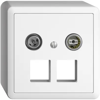 Prise multimédia 19dB AP Edue, prise d.passage, p.2×RJ45 Keystone avec capot, bc 