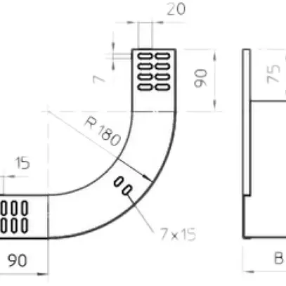 Gomito interno Bettermann verticale 90° 60×400mm zincato in continuo 