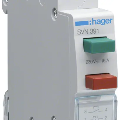 Pulsante INS Hager 16A 230V 1 chiusura 1 apertura 0 invertitore rosso/verde 1UM 