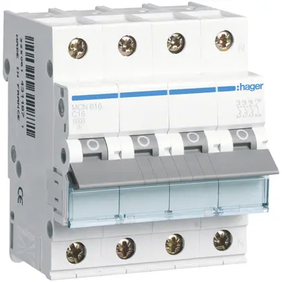Disgiuntore Hager MCB 4P 415V tipo C 16A Icn 6kA 4UM 