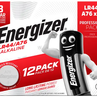 Pile bouton alcaline Energizer LR44/A76, 1.5V, boîte à 12 pièces 