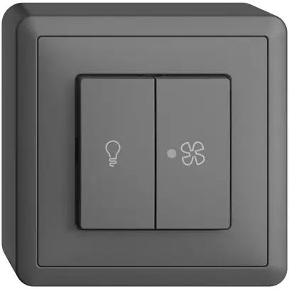 Interruttore AP per luce e ventilaz. EDIZIOdue grigio scuro, LED giallo 
