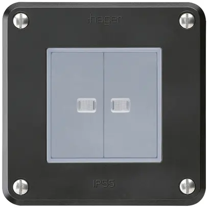 Contact à poussoir ENC robusto IP55 2×1P noir 2×lumineux pour combinaison 