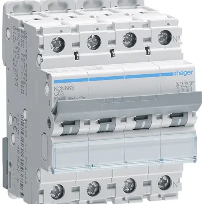 Leitungsschutzschalter Hager MCB 3P+N 415V Typ C 63A Icn 10kA Icu 15 kA 4TE 