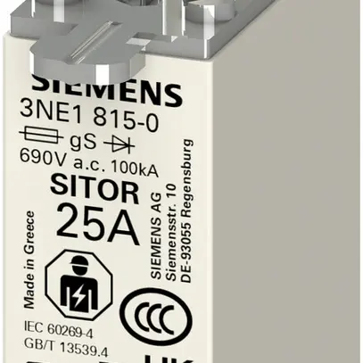 Fusibile HPC Siemens SENTRON 3NE SITOR DIN-000 25A gS, indicatore frontale 
