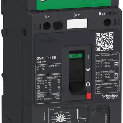 Démarreur moteur Tesys GV4LE80B, 80A, magnétique, 25KA 