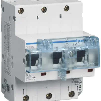 Disjoncteur Hager MCB 3P 230V caractéristique au déclenchement Cs 40A 25kA 2UM 