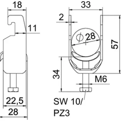 Fixation rapide BET 2056 pied à U métal 22…28mm 1×câble acier Zn-ch-im 