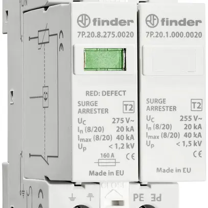 Parasurtension Finder 7P.22, type 2, 1L/N, pour systèmes TN-S/ TT, 2UM 