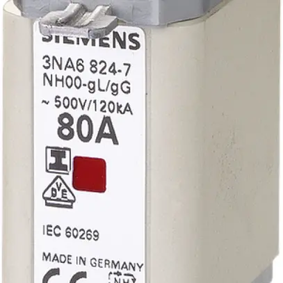 Fusible HPC Siemens SENTRON 3NA DIN-00 80A gG, indicateur combiné, isolé 