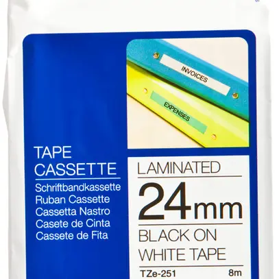 Cassette ruban Brother TZe-251 24mm×8m, blanc/noir 